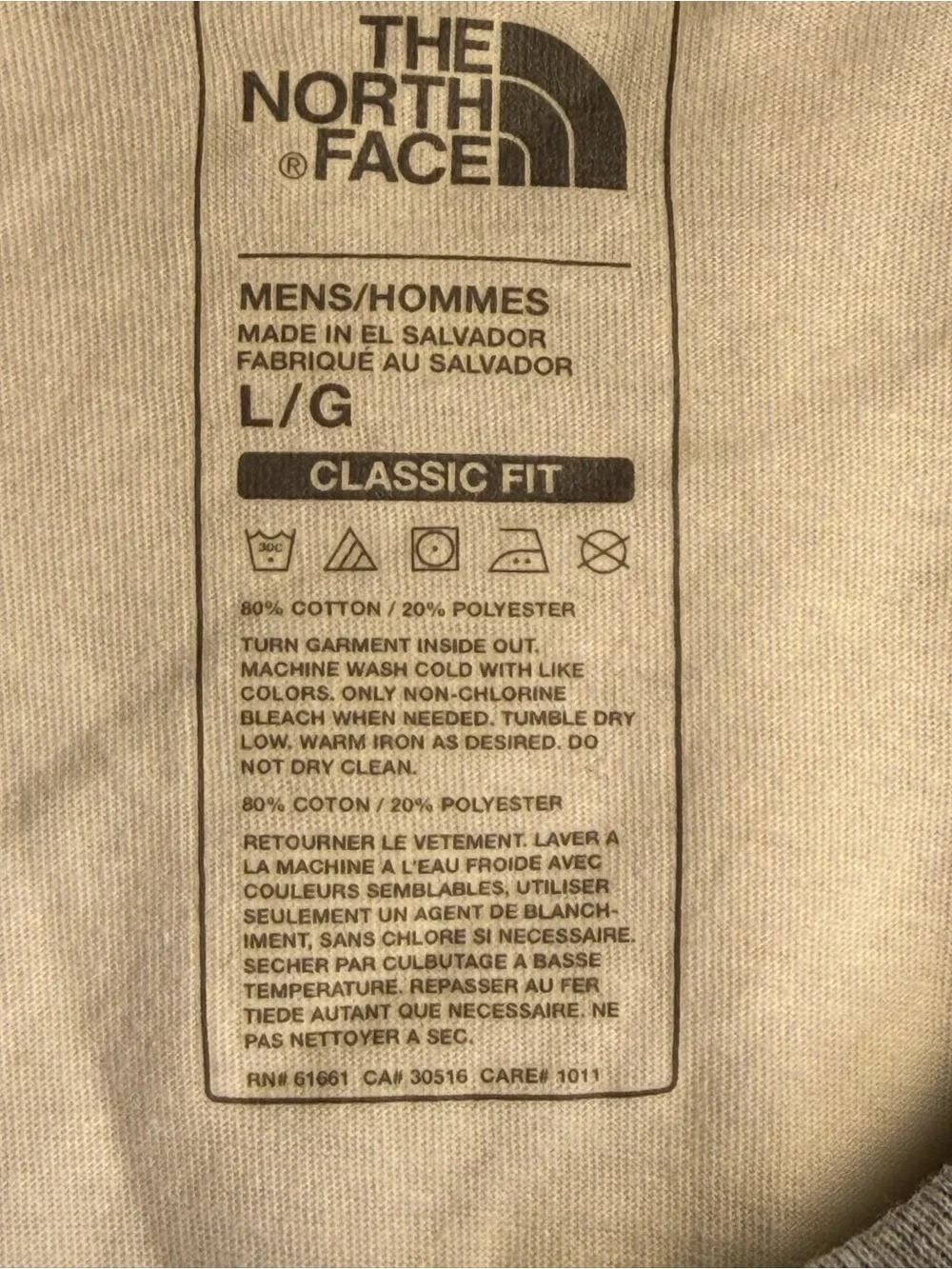 The North Face Berkeley CA Script Logo Raglan Baseball Tee Mens Large Cream Gray